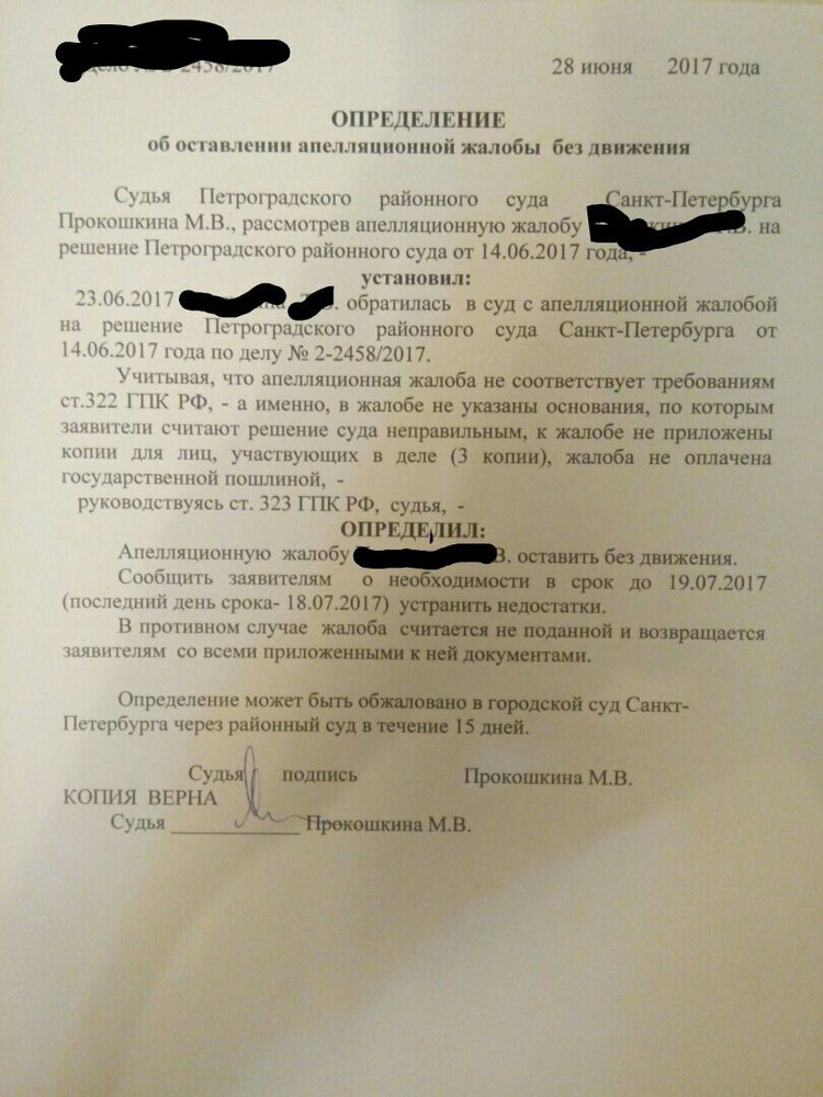 Определение об оставлении дела без движения образец